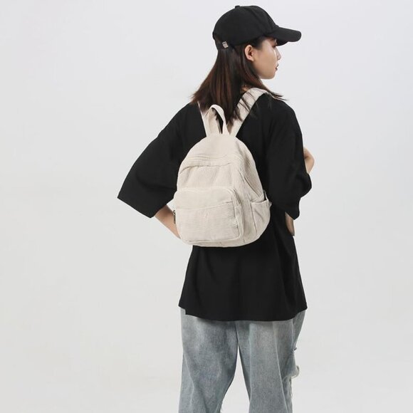 Mini Corduroy Backpack Purse for Women Small Casual Travel Organizer - Picture 5 of 10